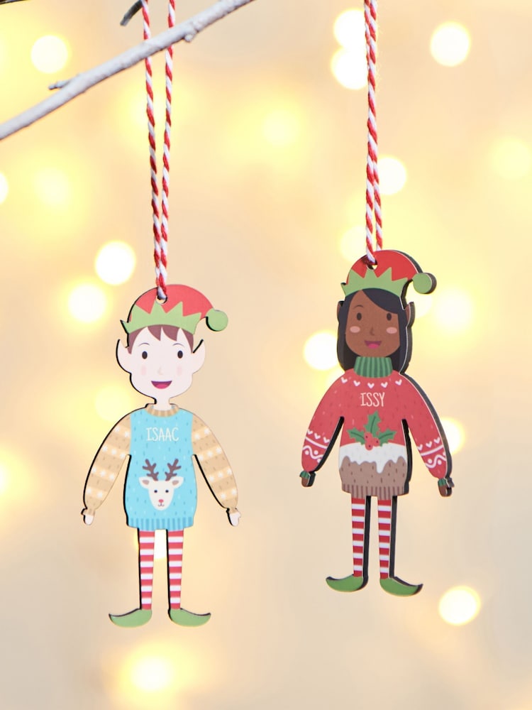 Personalised Child Elf Christmas Decoration by Oakdene - Image 1 of 2 Personalised Child Elf Christmas Decoration by Oakdene - Image 1 of 2