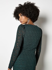 Apricot Green Leaf Corded Lace Long Sleeve Top - Image 4 of 4