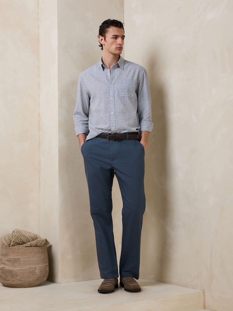 Zils - Standarta piegriezuma elegantas lina un kokvilnas Blend bikses ar jostu - Attēls 2 no 5