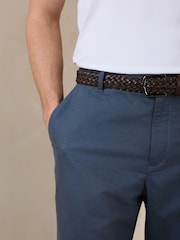 Zils - Standarta piegriezuma elegantas lina un kokvilnas Blend bikses ar jostu - Attēls 4 no 5