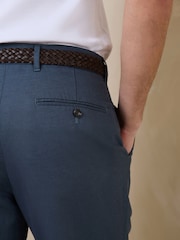 Zils - Standarta piegriezuma elegantas lina un kokvilnas Blend bikses ar jostu - Attēls 5 no 5