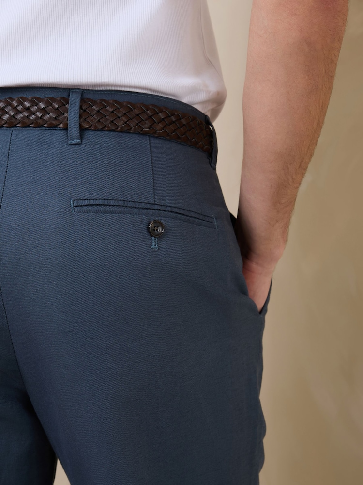 Zils - Standarta piegriezuma elegantas lina un kokvilnas Blend bikses ar jostu - Attēls 5 no 5