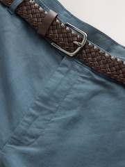 Blu - Pantaloni eleganti in lino e cotone Blend con cintura, Vestibilità regolare - Immagine 8 di 10