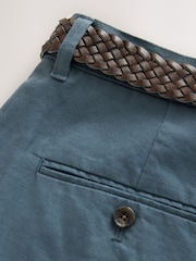 Blu - Pantaloni eleganti in lino e cotone Blend con cintura, Vestibilità regolare - Immagine 9 di 10