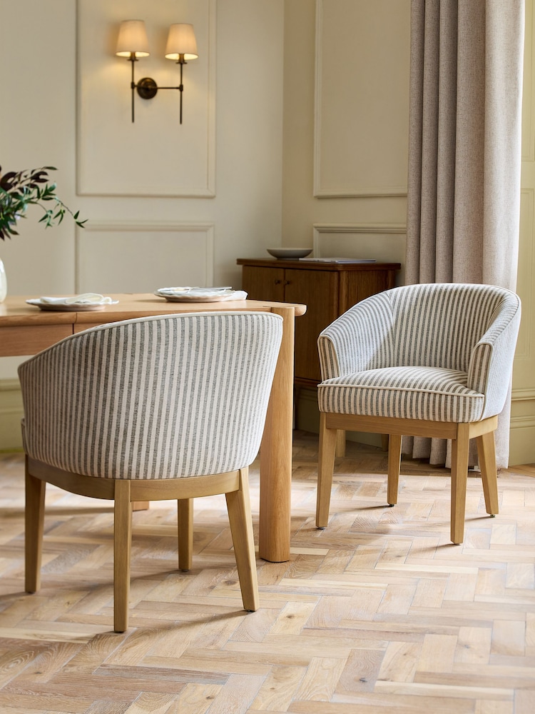 Set of 2 Chenille Stripe Moss Green Hartwell Dining Chairs - Image 1 of 7