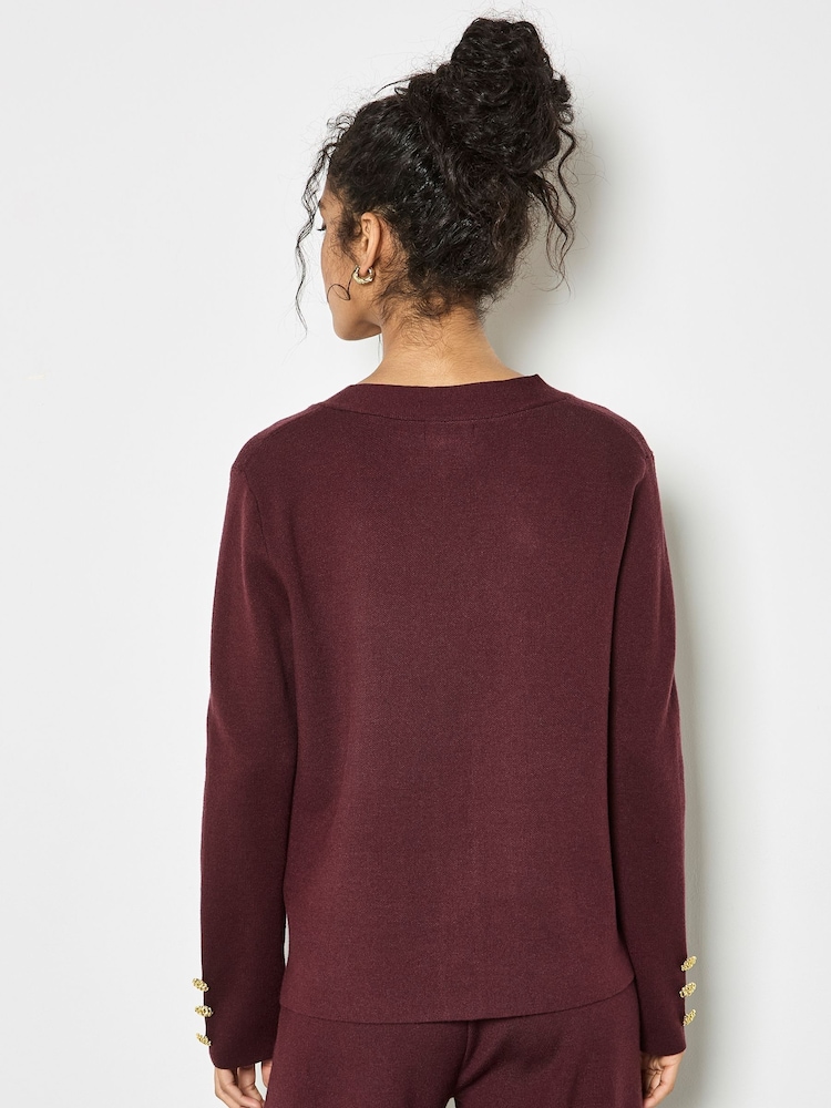 Apricot Red Hammered Metal Button Cardigan - Image 2 of 4