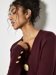 Apricot Red Hammered Metal Button Cardigan - Image 3 of 4