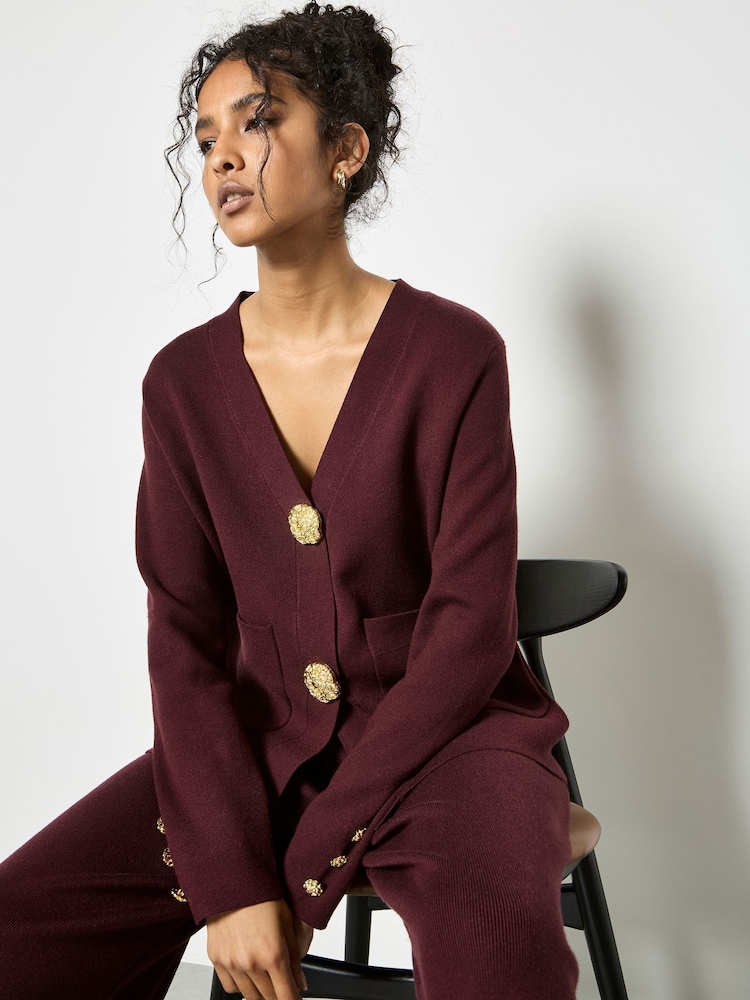 Apricot Red Hammered Metal Button Cardigan - Image 4 of 4