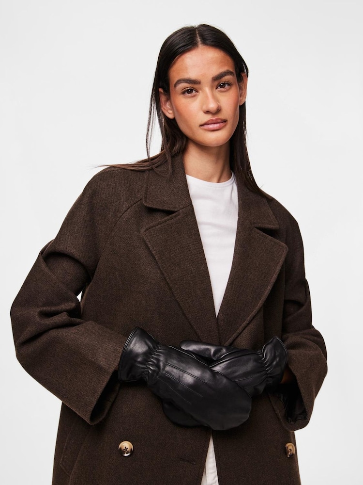 PIECES Black Leather Mittens - Image 1 of 2