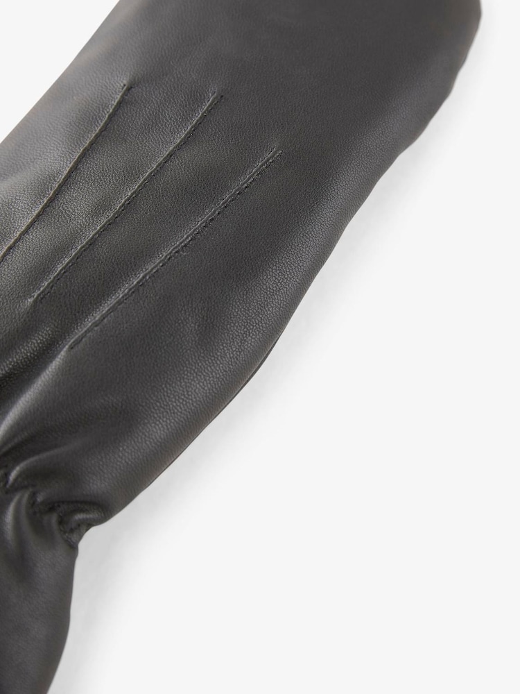 PIECES Black Leather Mittens - Image 2 of 2
