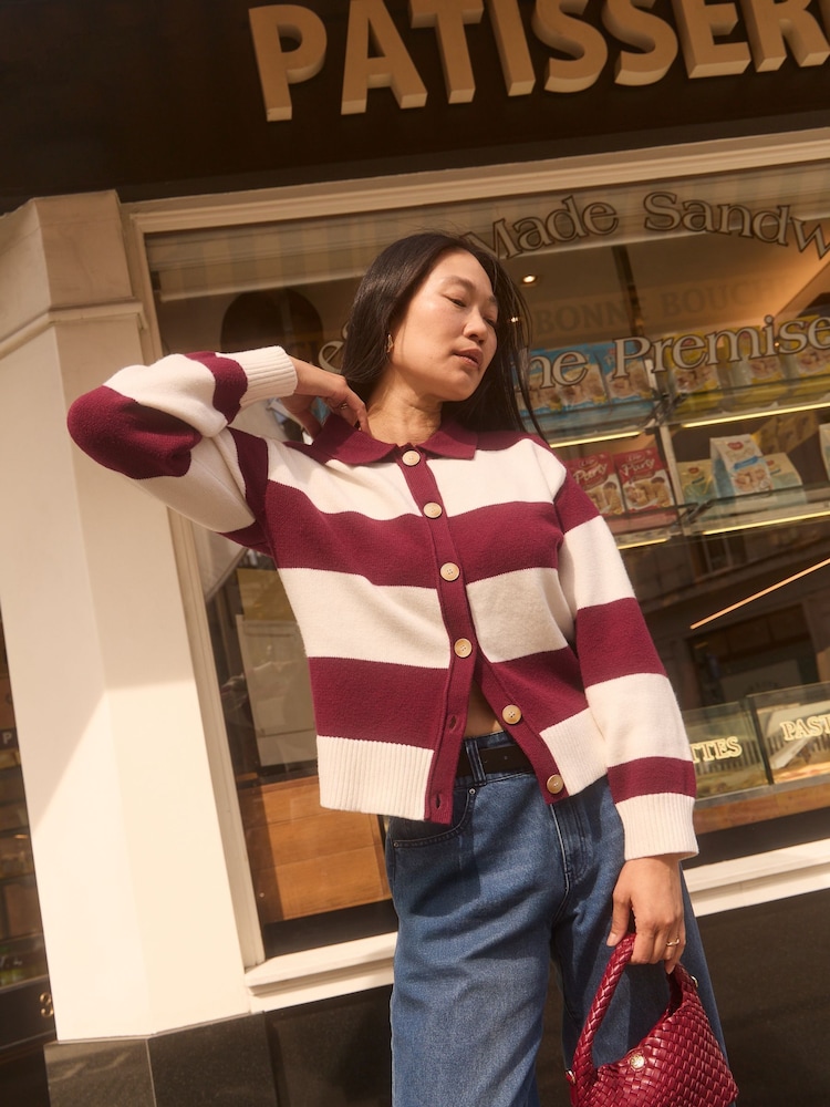 JD Williams Stripe Collar Knitted Cardigan - Slika 1 iz 4
