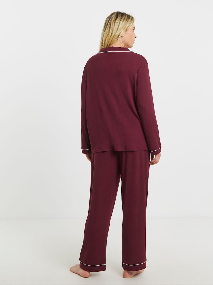 Simply Be Red Pretty Secrets Supersoft Button Through Pyjamas Set - Image 2 of 4 Simply Be Red Pretty Secrets Supersoft Button Through Pyjamas Set - Image 2 of 4