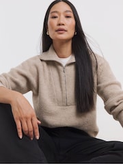 JD Williams Natural Sponge Half Zip Knitted Jumper - Image 1 of 4