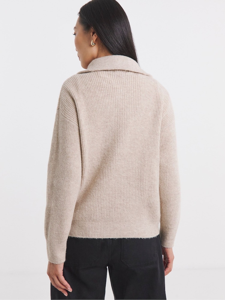 JD Williams Natural Sponge Half Zip Knitted Jumper - Image 2 of 4