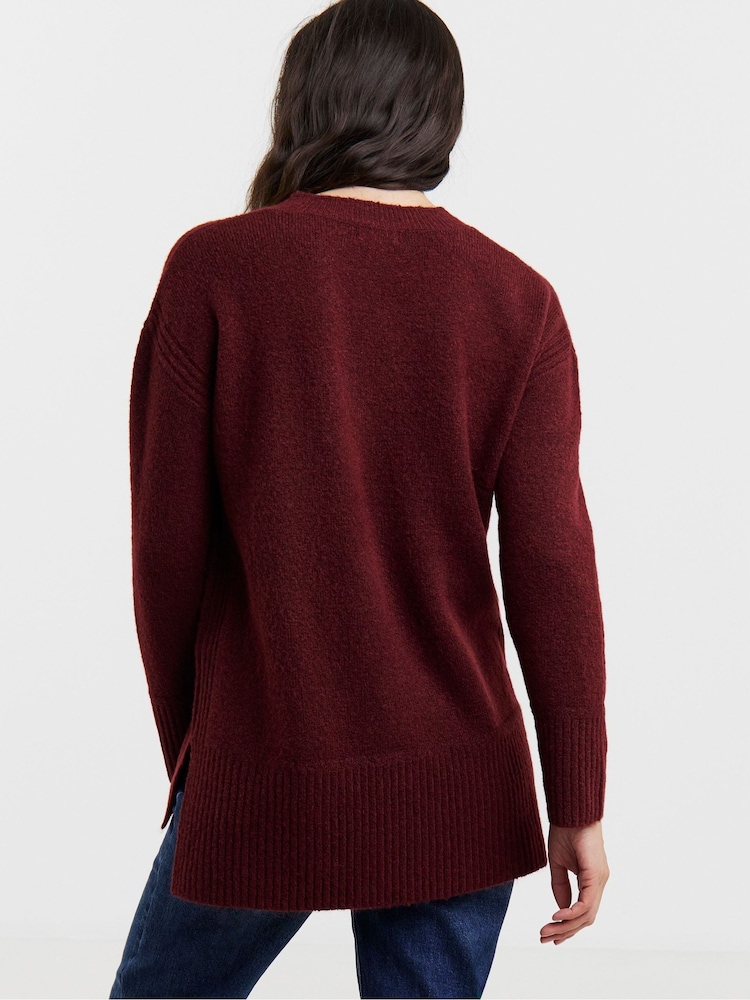 JD Williams Red Sponge V-Neck Side Rib Knitted Tunic - Image 2 of 4