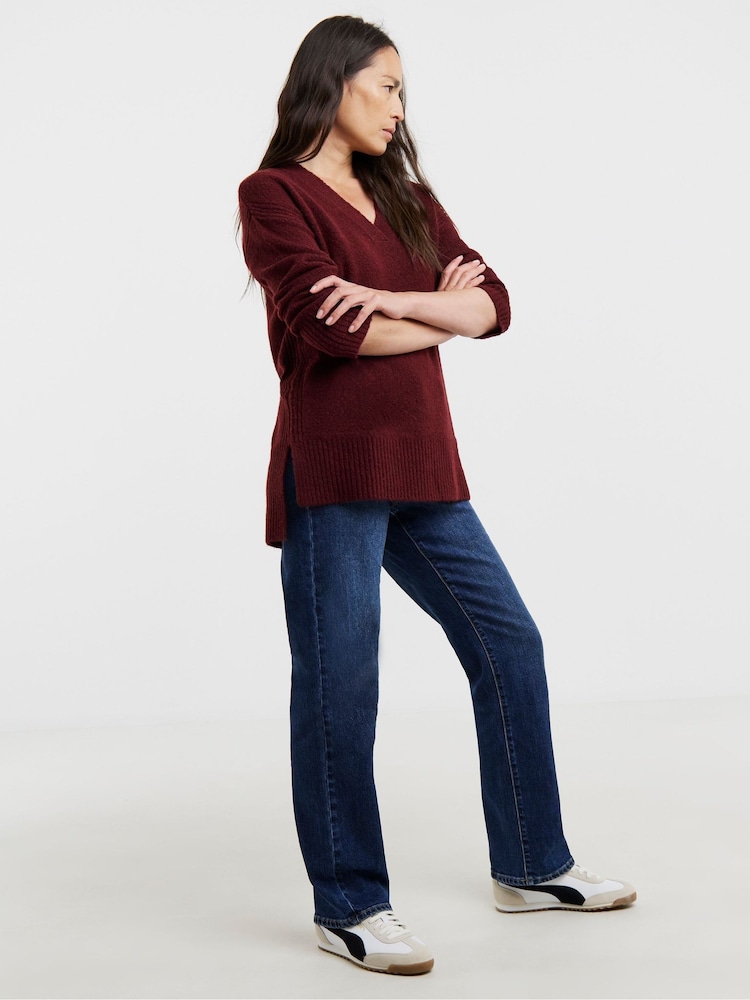 JD Williams Red Sponge V-Neck Side Rib Knitted Tunic - Image 4 of 4