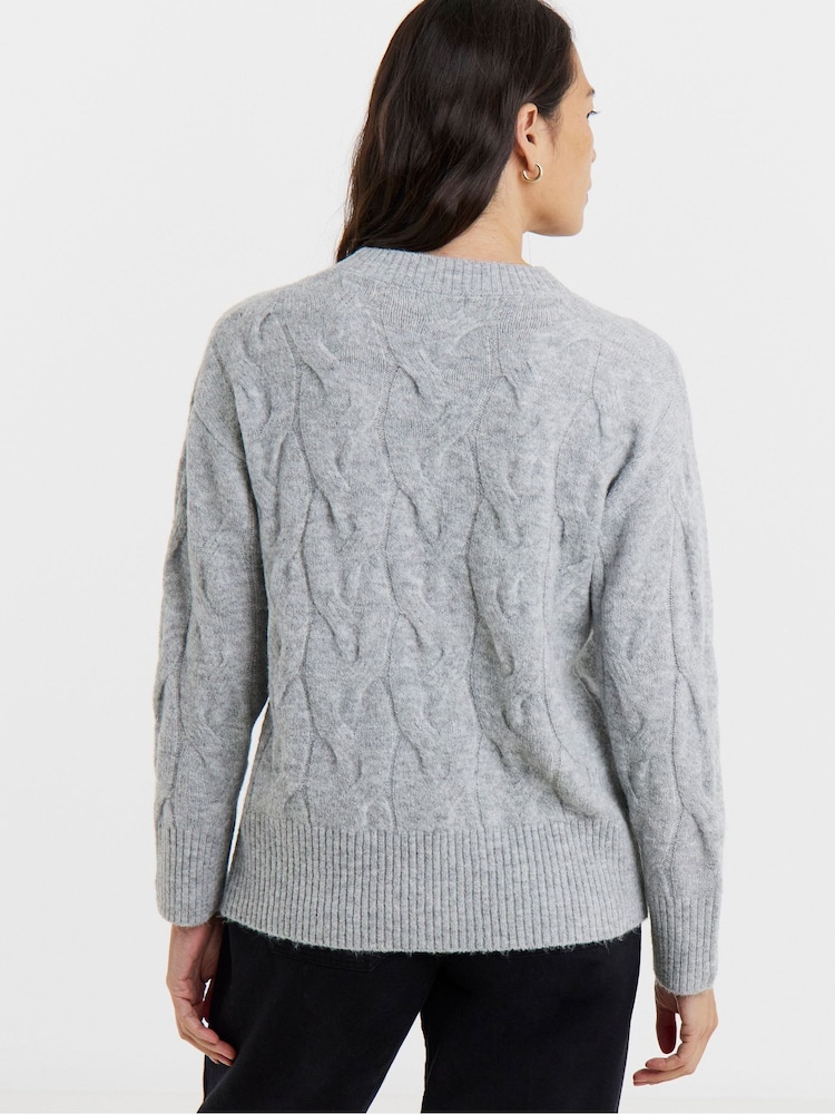 JD Williams Grey Sponge Cable Knit V-Neck Cardigan - Image 2 of 4