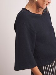 JD Williams Blue Anthology Premium Half Sleeve V-Neck Knitted Jumper With Wool - Image 4 of 6