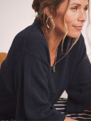 JD Williams Blue Anthology Premium Half Sleeve V-Neck Knitted Jumper With Wool - Image 5 of 6