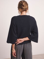 JD Williams Blue Anthology Premium Half Sleeve V-Neck Knitted Jumper With Wool - Image 6 of 6