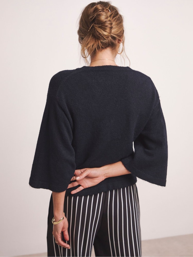 JD Williams Blue Anthology Premium Half Sleeve V-Neck Knitted Jumper With Wool - Image 6 of 6 JD Williams Blue Anthology Premium Half Sleeve V-Neck Knitted Jumper With Wool - Image 6 of 6