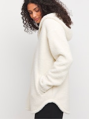 JD Williams Cream Borg Longline Zip Through Hoodie - Image 1 of 4