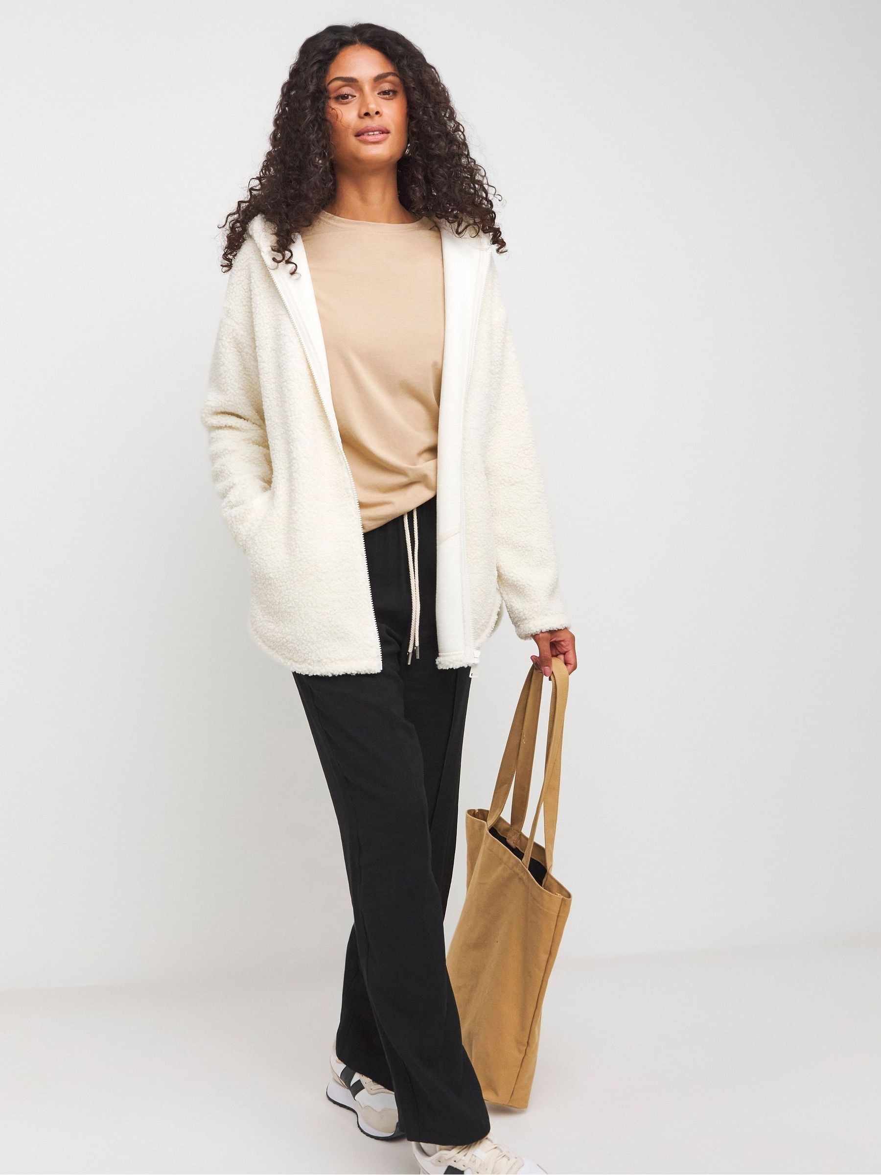 Buy JD Williams Cream Borg Longline Zip Through Hoodie from the