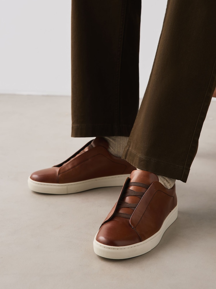 Tan Brown Elastic Lace Smart Trainers - Image 1 of 7