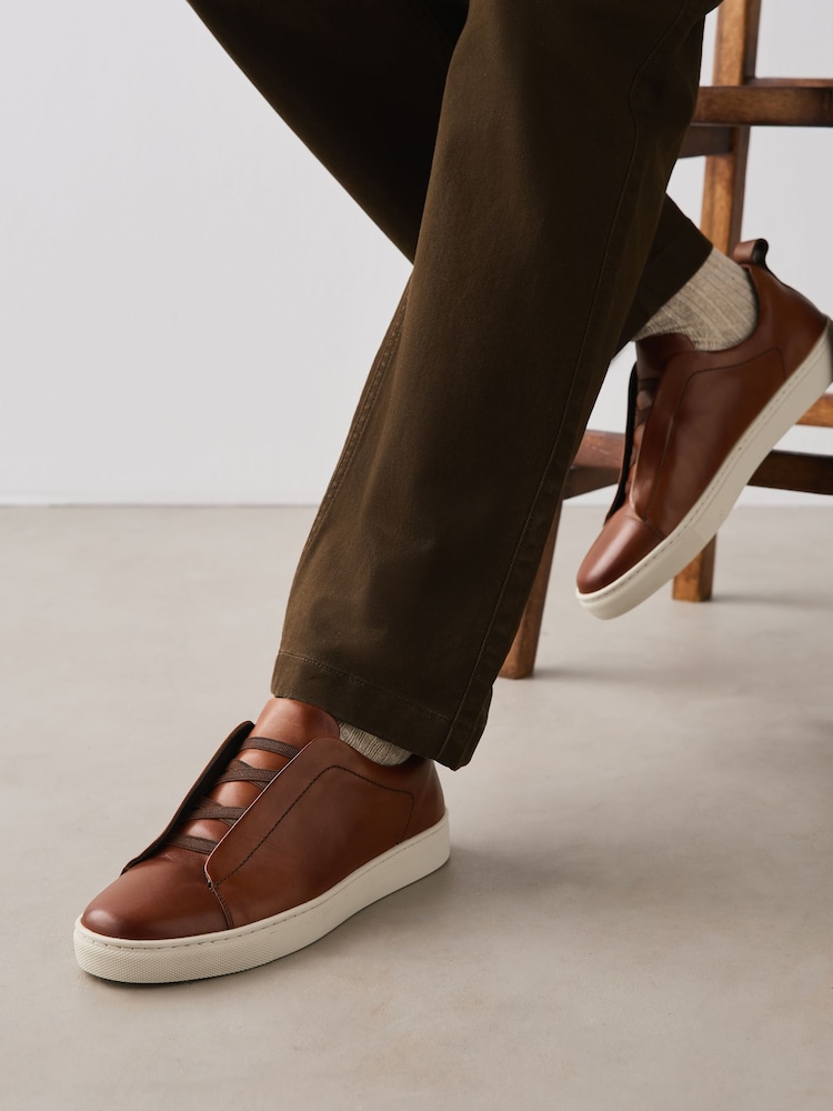 Tan Brown Elastic Lace Smart Trainers - Image 2 of 7