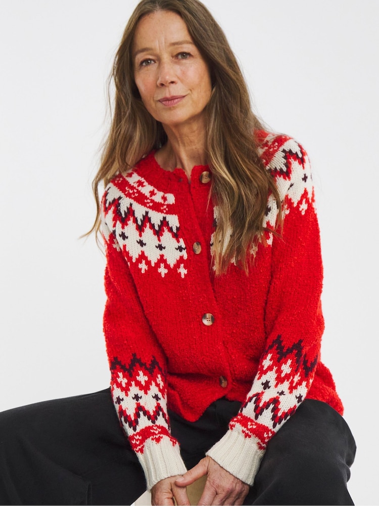 JD Williams Red Fairisle Knitted Cardigan - Image 1 of 4