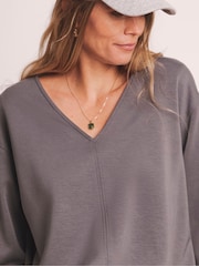JD Williams Grey Anthology Premium V-Neck Seam Detail Modal Sweatshirt - Image 4 of 6