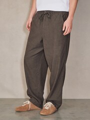 بني - EDIT Baggy Fit Linen Rich Checkered Trousers With Elasticated Waist - Image 1 of 10