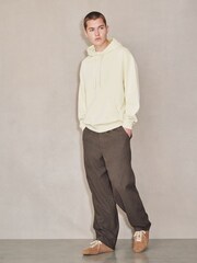 بني - EDIT Baggy Fit Linen Rich Checkered Trousers With Elasticated Waist - Image 2 of 10