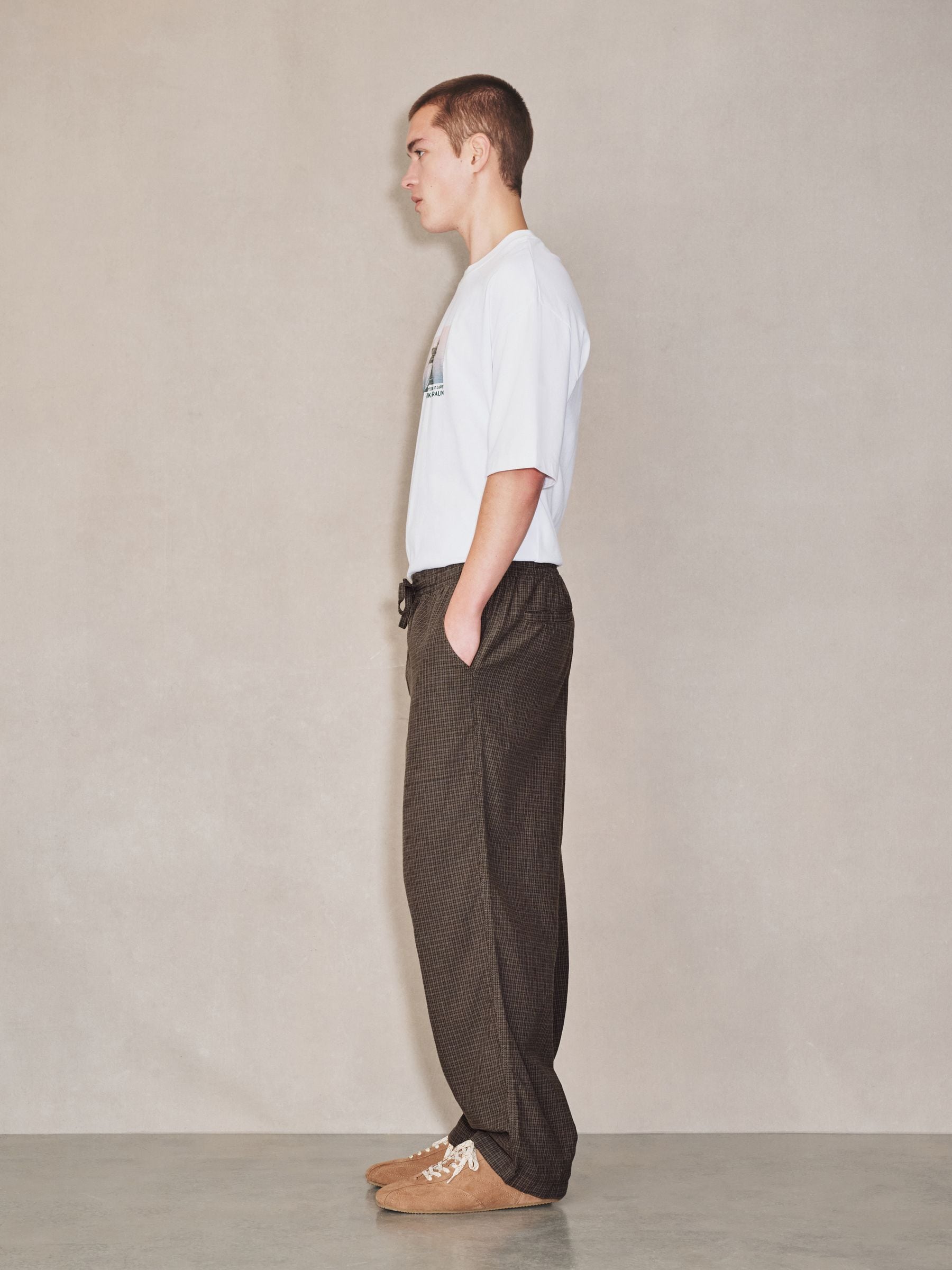 Buy Brown EDIT Baggy Fit Linen Rich Checkered Trousers With