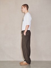 بني - EDIT Baggy Fit Linen Rich Checkered Trousers With Elasticated Waist - Image 3 of 10
