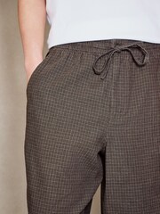 بني - EDIT Baggy Fit Linen Rich Checkered Trousers With Elasticated Waist - Image 5 of 10