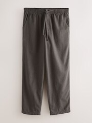 بني - EDIT Baggy Fit Linen Rich Checkered Trousers With Elasticated Waist - Image 7 of 10