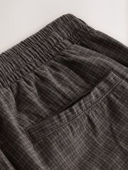 بني - EDIT Baggy Fit Linen Rich Checkered Trousers With Elasticated Waist - Image 9 of 10