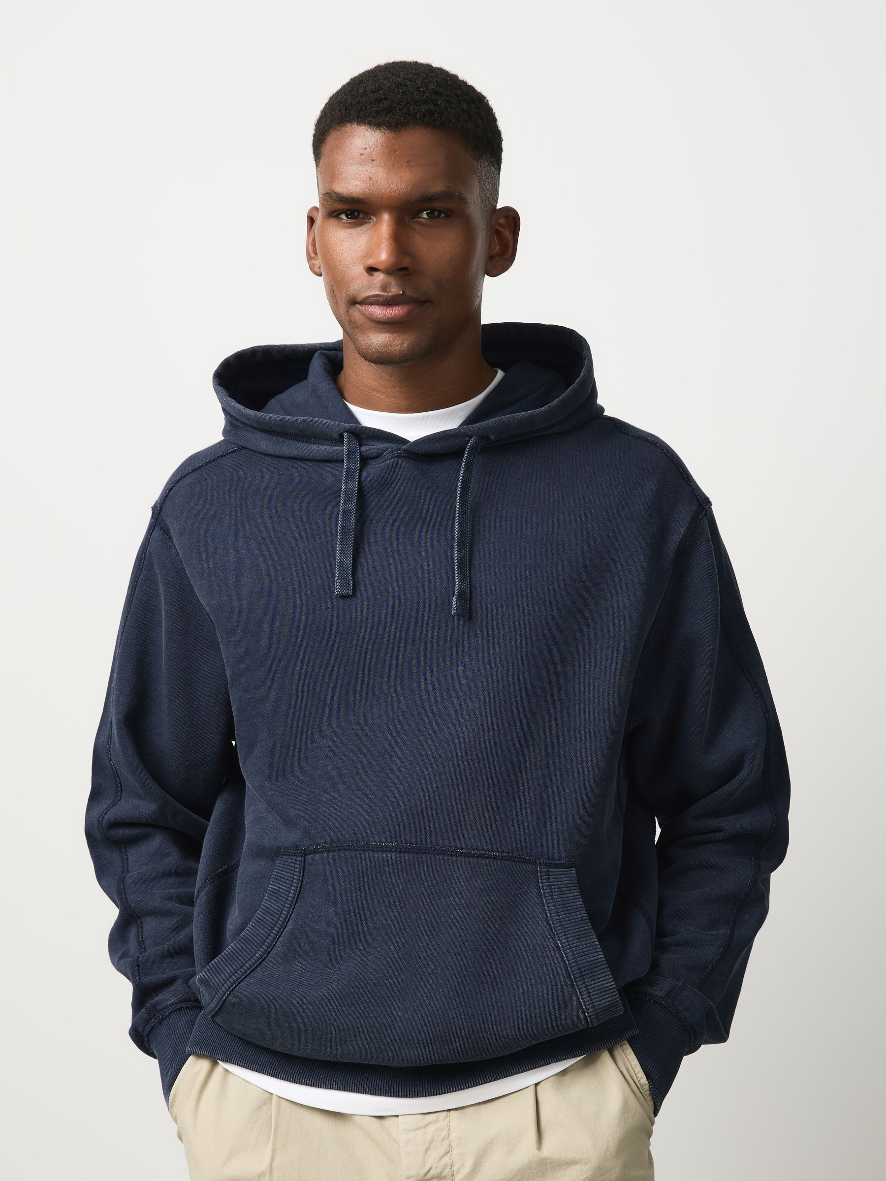 トップス DESCENDANT UNDER THE CURRENT/HOODY Buy Navy Blue EDIT Heavyweight Jersey Hoodie with Raw Seam Detail