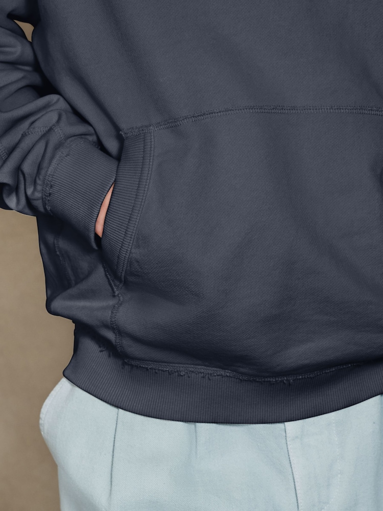 Navy Blue EDIT Heavyweight Jersey Hoodie with Raw Seam Detail - Image 6 of 6