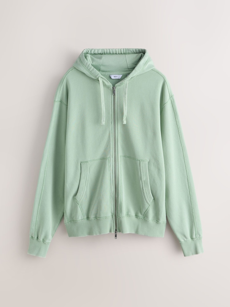 Sage Green EDIT Heavyweight Jersey Hoodie with Raw Seam Detail - Image 1 of 3
