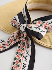 Natural/Marrakesh Print - Visierhut mit Raffia-Schal-Detail - Bild 6 von 7