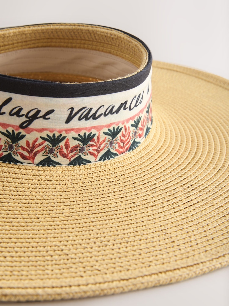Natural/Marrakesh Print - Visierhut mit Raffia-Schal-Detail - Bild 7 von 7