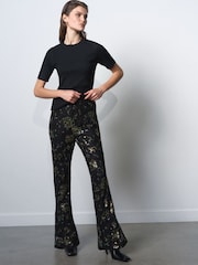 French Connection Black Roshene Sequin Flare Trousers - Image 1 of 6