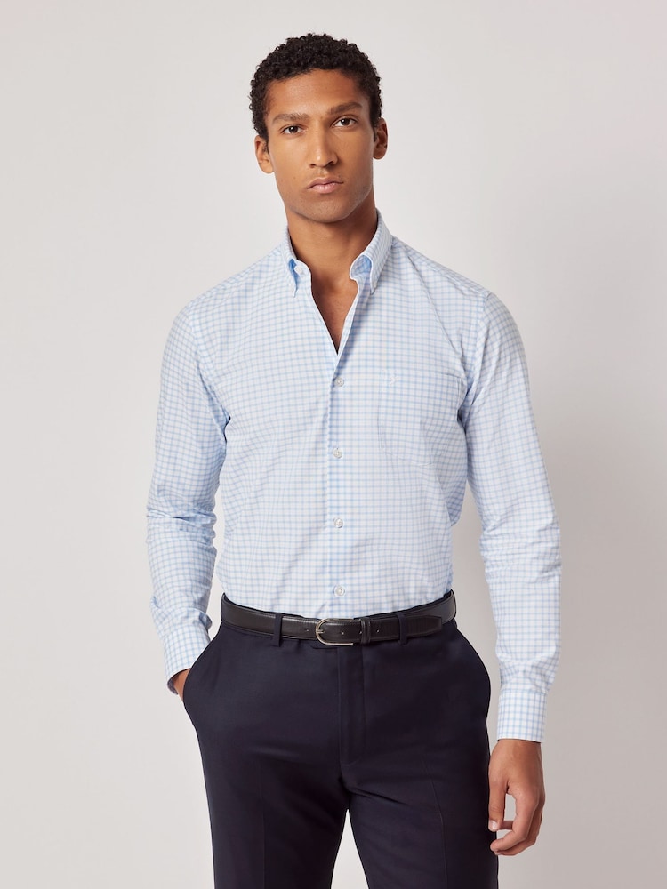 Hawes & Curtis Blue Grid Check Pin Point Washed Oxford Shirt - صورة 1 من 2 Hawes & Curtis Blue Grid Check Pin Point Washed Oxford Shirt - صورة 1 من 2