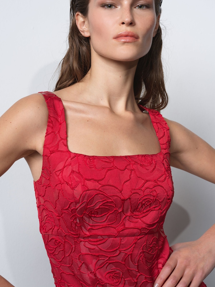 french connection red dress knitted cross midi in 47 from shoulder to hem Jia Ponte Combo Maxi Dress