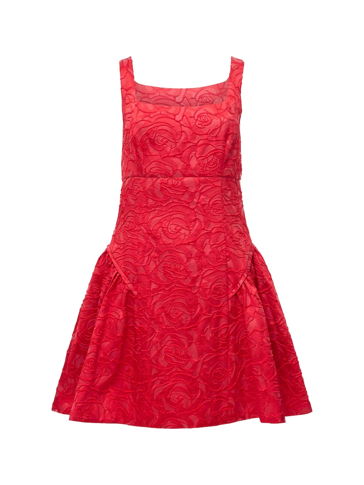 French Connection Red Crea Jacquard Flared Dress - Image 7 of 7 French Connection Red Crea Jacquard Flared Dress - Image 7 of 7