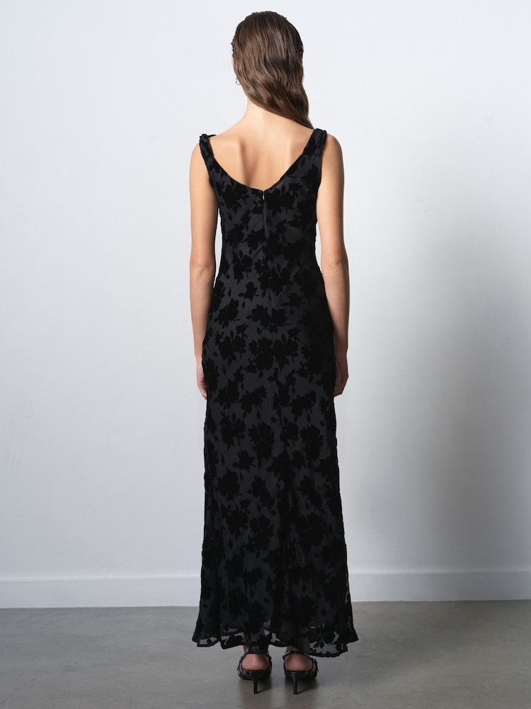 French Connection Black Kara Burnout Twisted Midi Dress - Image 2 of 6 French Connection Black Kara Burnout Twisted Midi Dress - Image 2 of 6