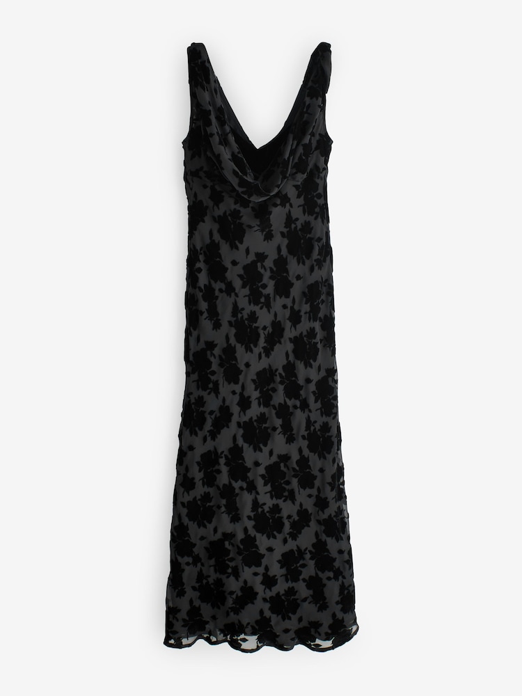 French Connection Black Kara Burnout Twisted Midi Dress - Image 6 of 6 French Connection Black Kara Burnout Twisted Midi Dress - Image 6 of 6