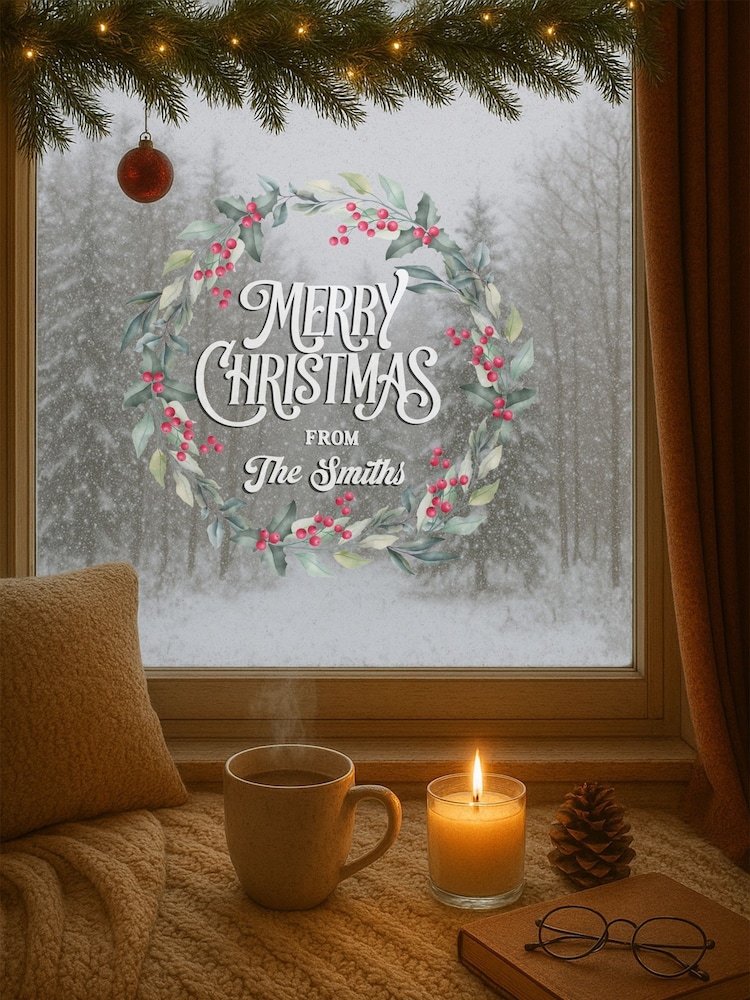 Personalised Christmas Wreath Window Sticker by Loveabode - Image 1 of 4